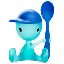 Image de Alessi, Cico, coquetier avec salière et cuillère, bleu, Stefano Giovannoni, 2000